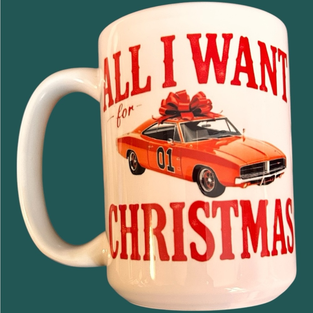 Classic Car Christmas Mug - Orange and Red Dukes of Hazzard Mug
